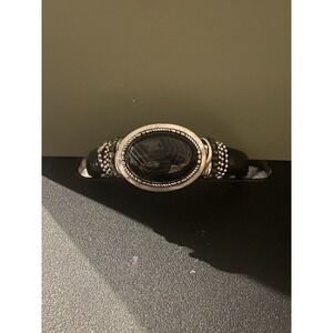 Laura Janelle Black Faux Leather Faux Stone Bracelet Silver‎ Accents Bead GUC